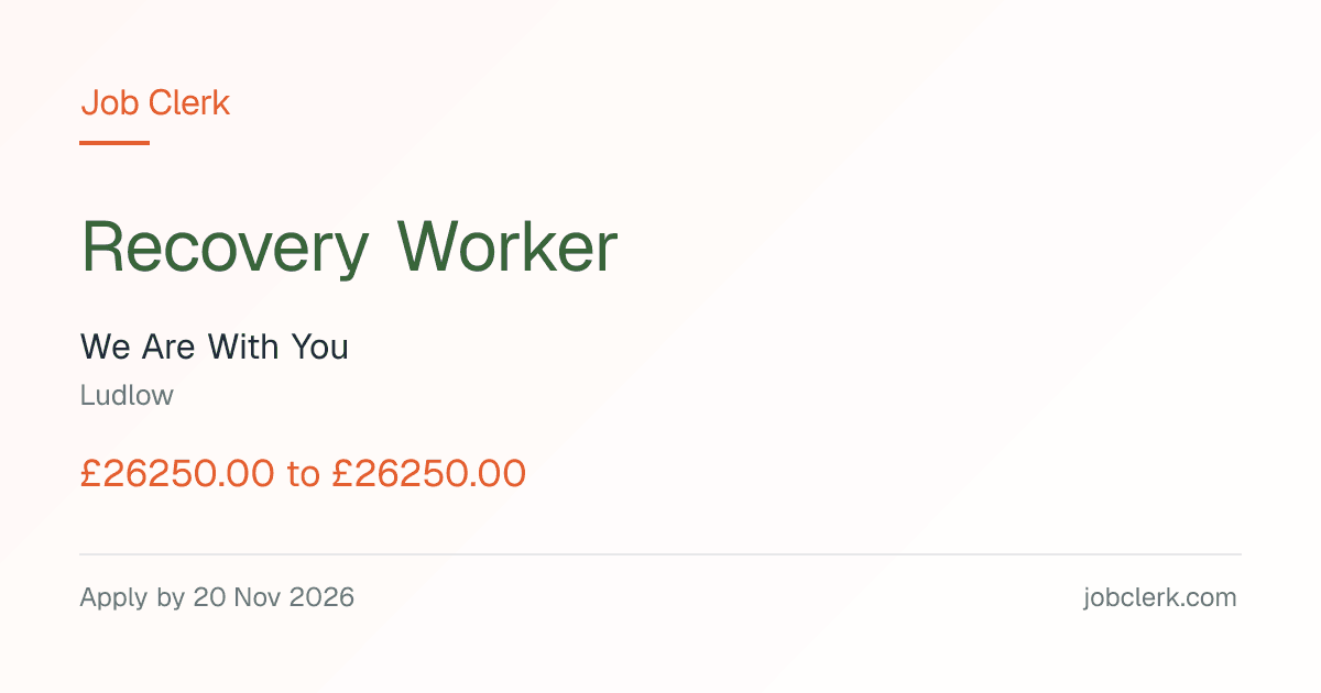 Recovery Worker — We Are With You — Ludlow NHS Job — full time, 20 Nov