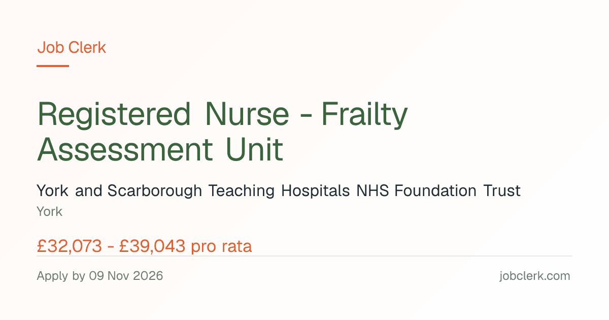 Registered Nurse - Frailty… — Manager and Deputy Ward NHS Job — 37.5h