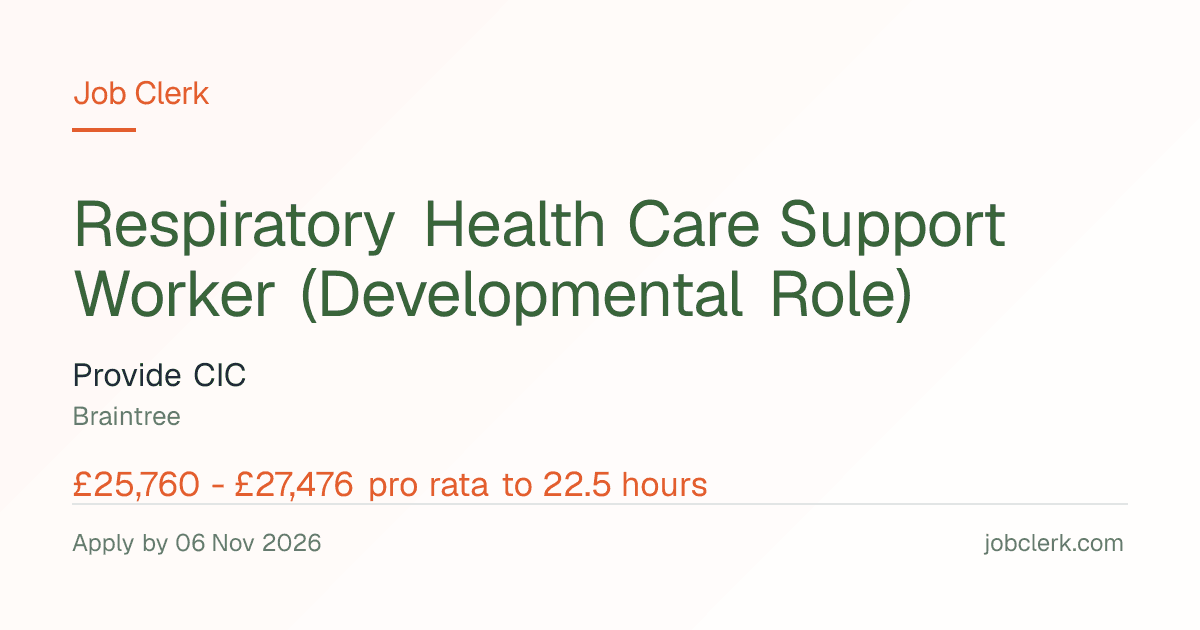 Respiratory Health Care… — Respiratory Ward NHS Job — 22.5h, 6 Nov