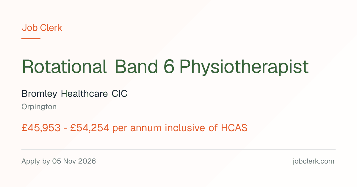 Rotational Band 6 Physiotherapist — Orpington NHS Job — 37.5h, 8 Nov