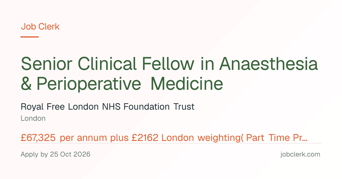 Senior Clinical Fellow in… — Post Anaesthesia Care Unit NHS Job