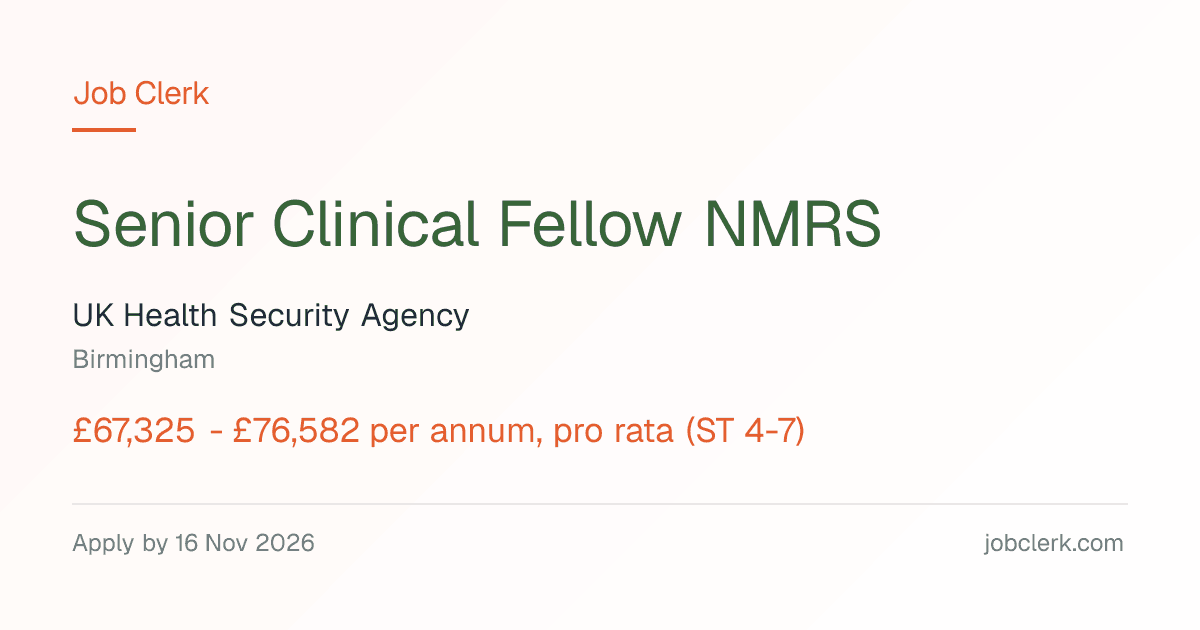 Senior Clinical Fellow NMRS — NMRS North and Central… NHS Job