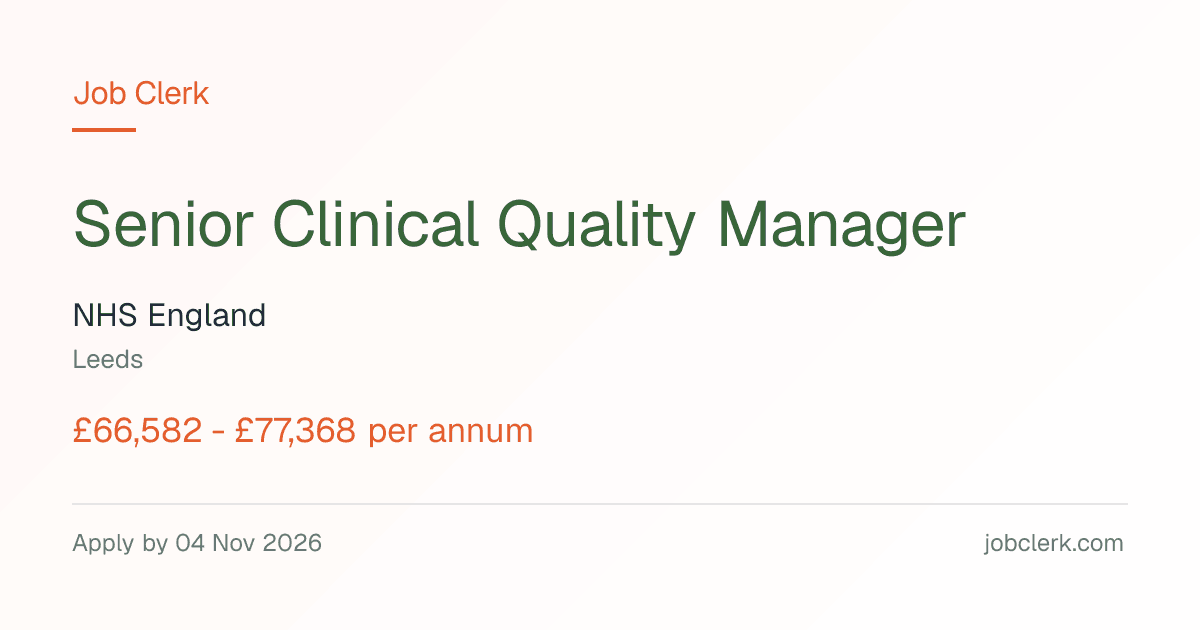 Senior Clinical Quality Manager — Regional Nursing and… NHS Job