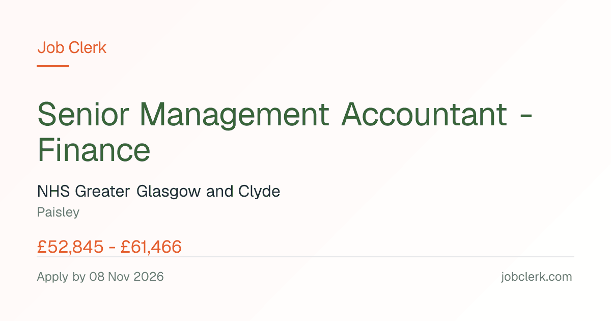 Senior Management Accountant - Finance — NHS Job — Dykebar Hospital