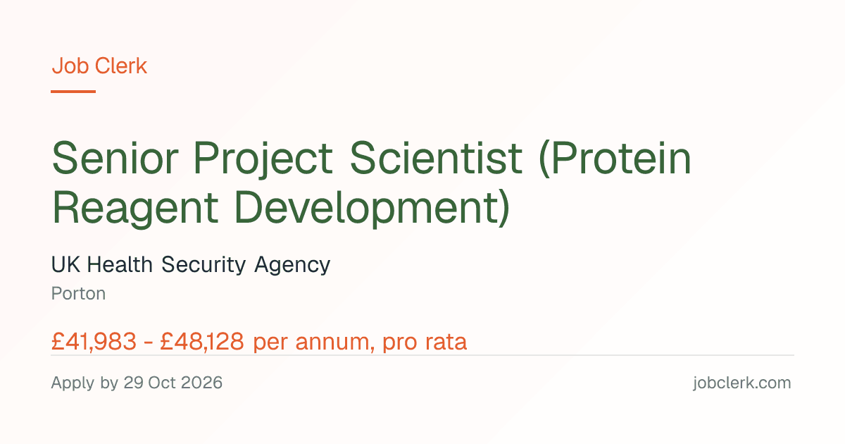 Senior Project Scientist… — Antigen Research Team NHS Job — 37.5h