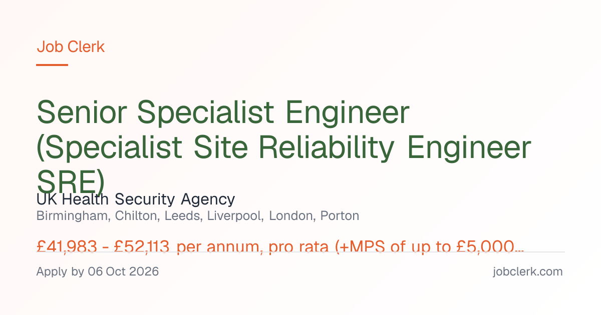 Senior Specialist Engineer… — HPC & SRE engineering team NHS Job