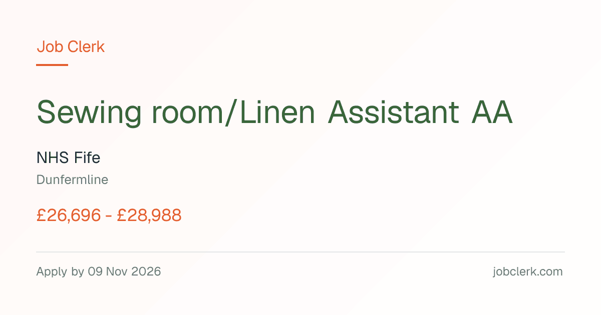 Sewing room/Linen… — Queen Margaret Hospital NHS Job — 9 Nov