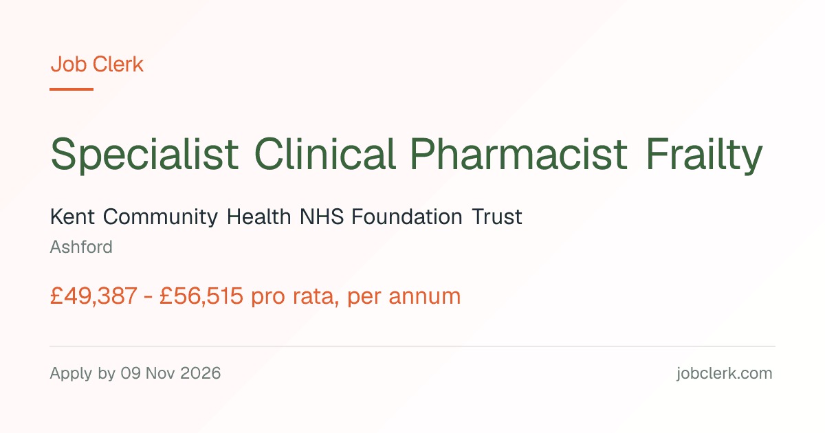 Specialist Clinical Pharmacist… — Supporting training to… NHS Job