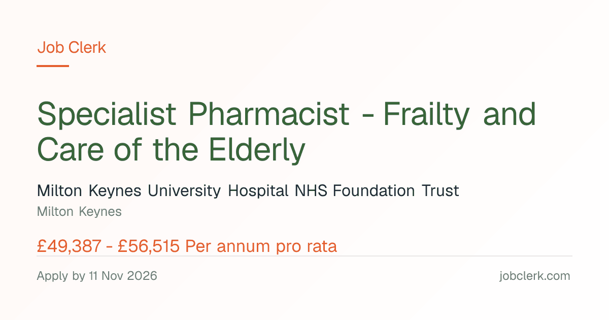 Specialist Pharmacist… — Virtual Ward NHS Job — Frailty and Care of…