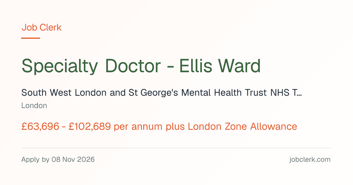 Specialty Doctor - Ellis Ward — London NHS Job — Tolworth Hospital