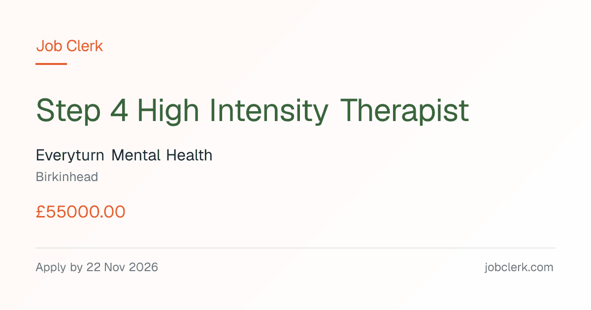 Step 4 High Intensity Therapist — Wirral Talking Therapie… NHS Job