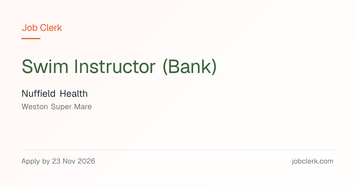 Swim Instructor (Bank) — Weston Super Mare NHS Job — part time, 23 Nov