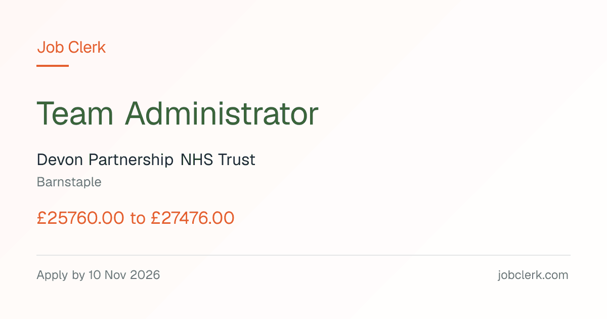 Team Administrator — North Devon District Hospital NHS Job | Job Clerk