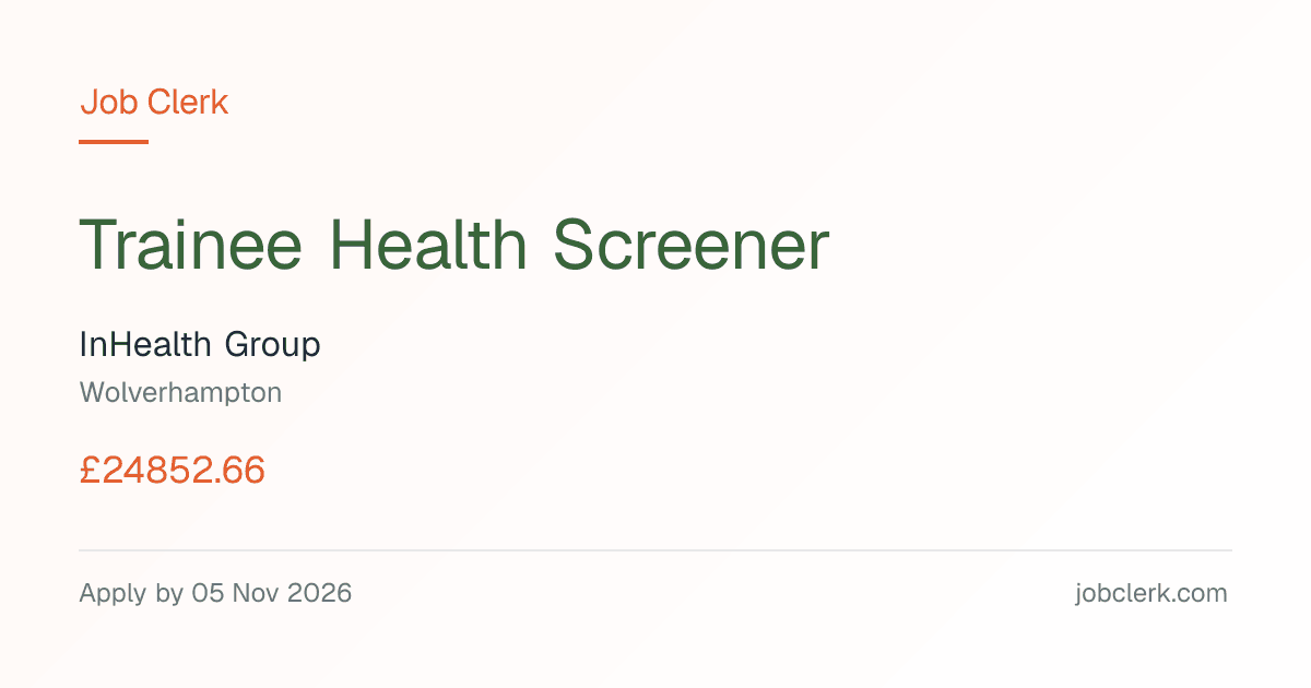 Trainee Health Screener — Wolverhampton NHS Job — Beacon Centre, 5 Nov