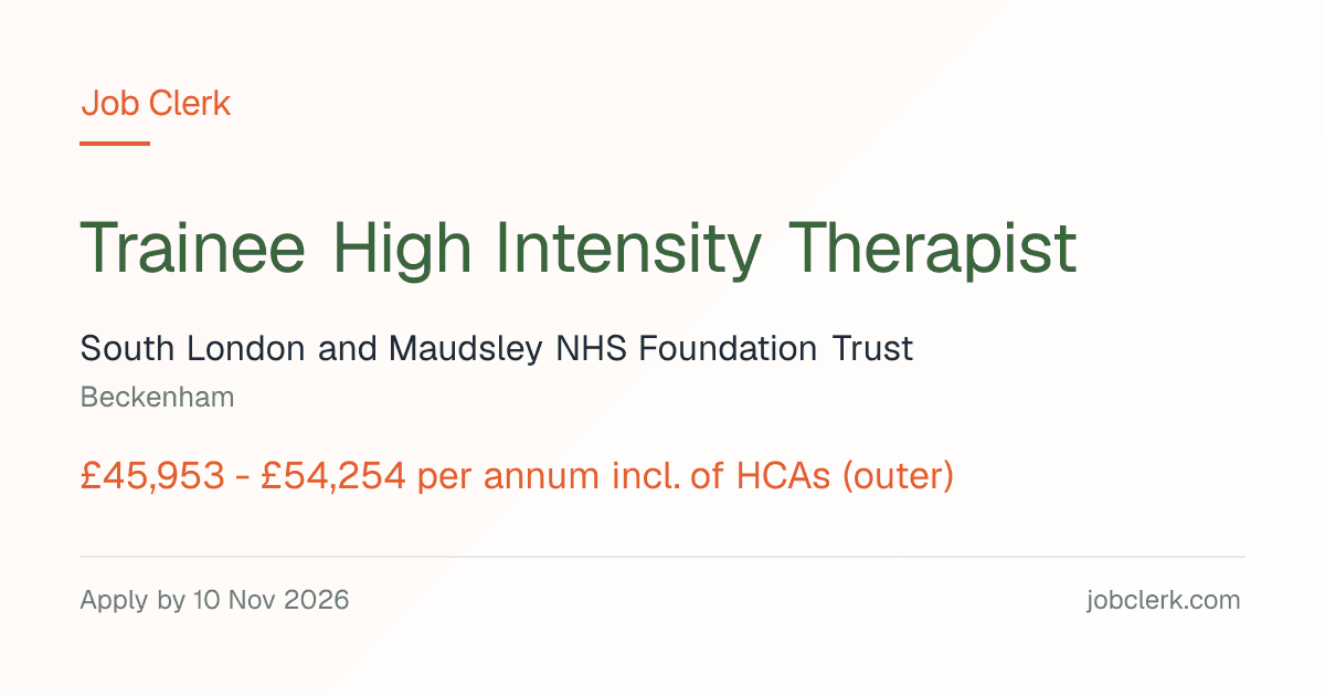 Trainee High Intensity Therapist — Beckenham NHS Job — IAPT service